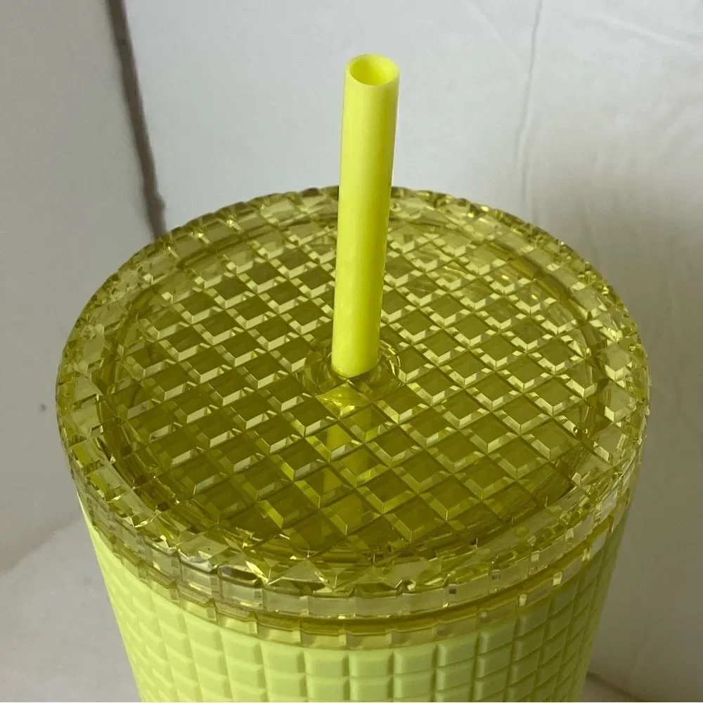 Starbucks New With Tags Matt Yellow Soft Touch Grid 24oz Tumbler